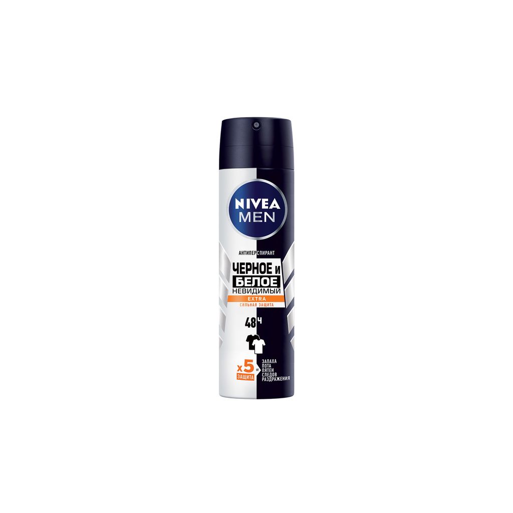 фото упаковки Nivea Men Антиперспирант Черное и Белое Невидимый Extra, спрей, 150 мл, 1 шт. фото упаковки Nivea Men Антиперспирант Черное и Белое Невидимый Extra