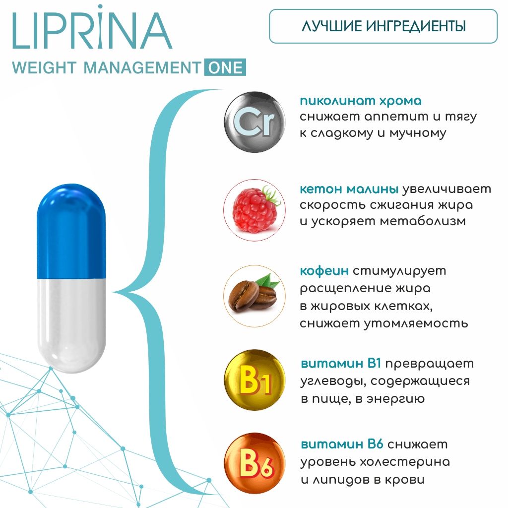 Липрина Управление весом ONE, 377 мг, капсулы, 60 шт.