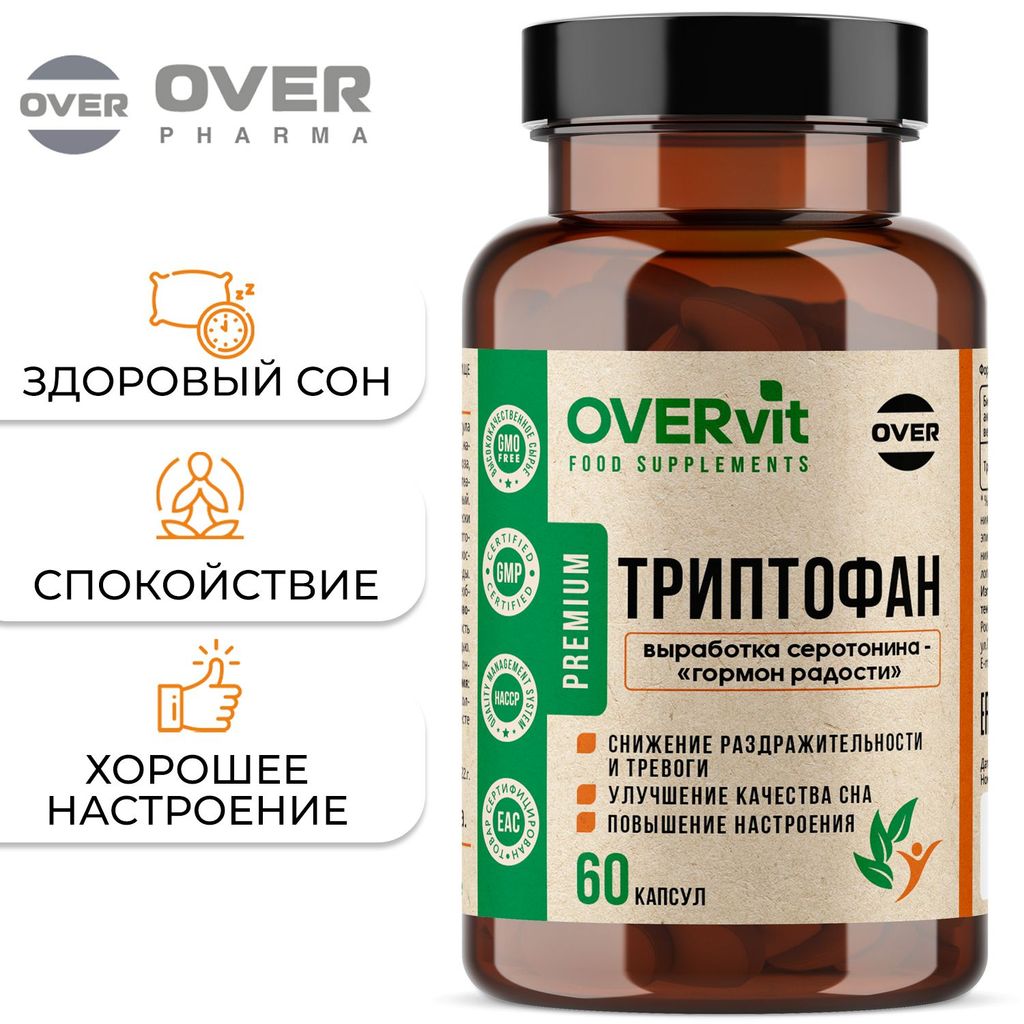 фото упаковки Overvit Триптофан витамины для нервной системы и нормализация сна