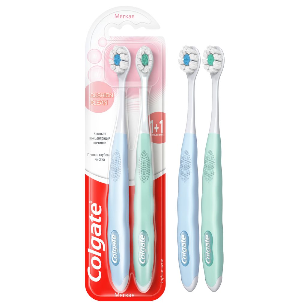 Colgate Cushion Clean Зубная щетка, щетка зубная, мягкая, 2 шт.