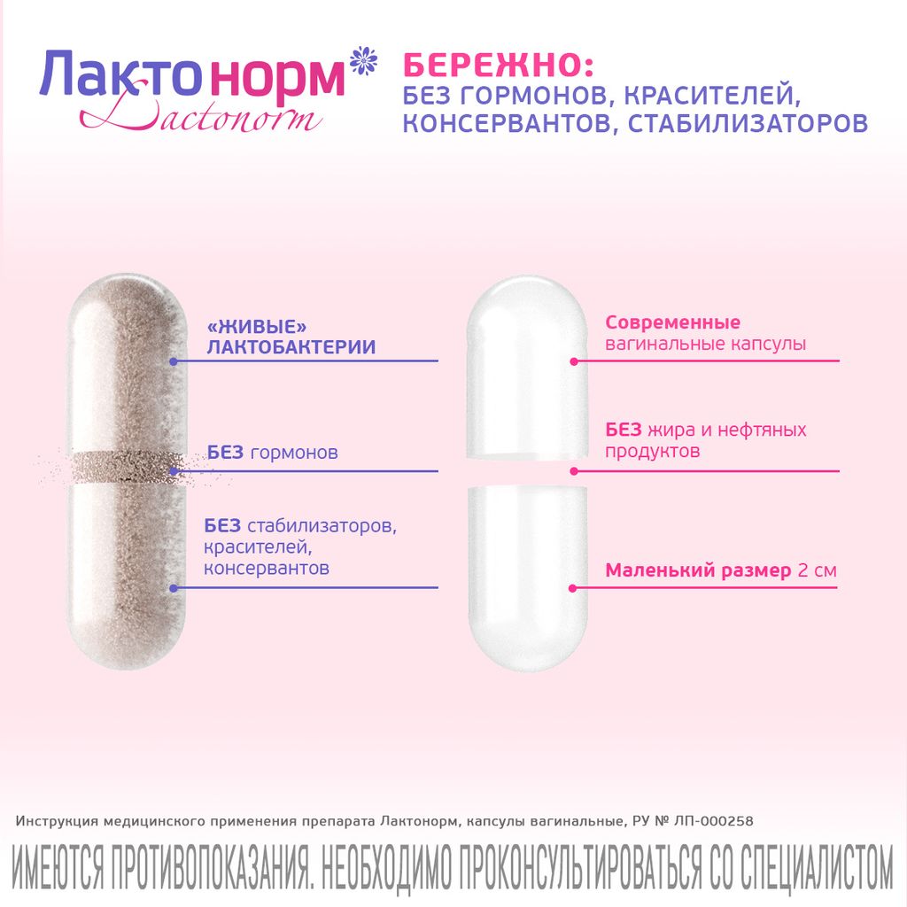 Лактонорм, 100 млн КОЕ, капсулы вагинальные, для лечения и профилактики нарушения интимной микрофлоры, 14 шт.