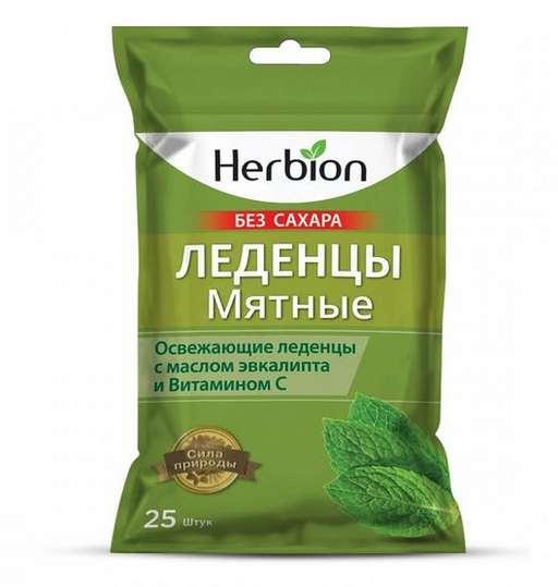 Herbion леденцы без сахара, 2.5 г, со вкусом мяты, 25 шт.
