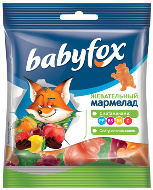 Babyfox мармелад жевательный с соком ягод и фруктов, мармелад жевательный, 70 г, 1 шт.