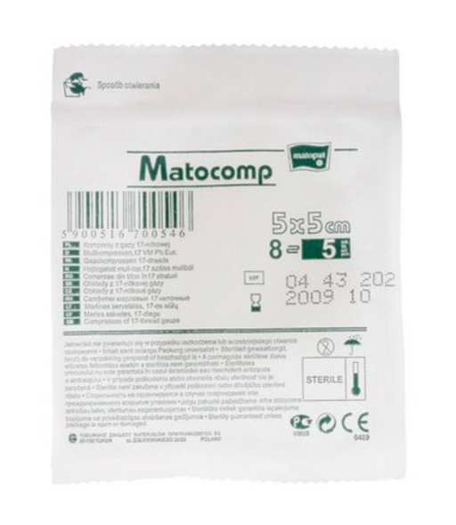 Matopat Matocomp салфетки марлевые, 5х5, стерильно, 8-слойные, 5 шт.