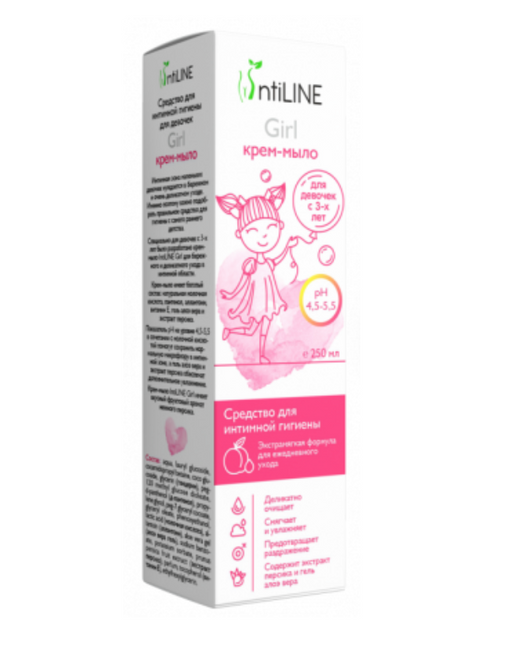 ИнтиЛайн Girls Крем-мыло для интимной гигиены, для детей с 3 лет, средство жидкое косметическое, для чувствительной кожи и деликатного ухода, 250 мл, 1 шт.