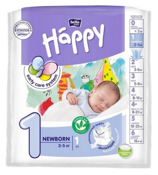 Bella Baby Happy Newborn Подгузники детские, р. 1, 2-5 кг, 1 шт.
