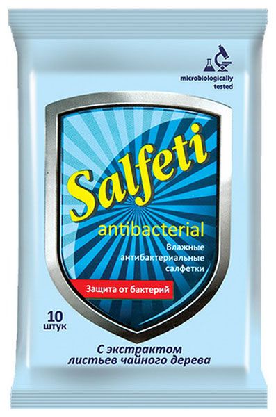 Salfeti салфетки влажные антибактериальные	, салфетки гигиенические, с экстрактом чайного дерева, 10 шт.