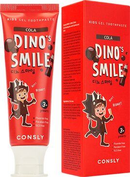 Consly Dino’s smile Детская гелевая зубная паста c ксилитом, паста зубная, со вкусом колы, 60 г, 1 шт.