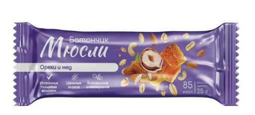 Батончик мюсли орехи и мед, батончик, 25 г, 1 шт.